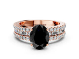 Rose gold Fancy Black Oval Cut Diamond Solitaire Ring with Pavé and Channel Set Band
