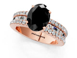 Rose gold Fancy Black Oval Cut Diamond Solitaire Ring with Pavé and Channel Set Band_1