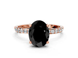 Rose gold Fancy Black Oval Cut Diamond Solitaire Ring with Pave Band and Four Prong Setting_12