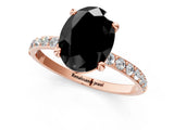 Rose gold Fancy Black Oval Cut Diamond Solitaire Ring with Pave Band and Four Prong Setting_13