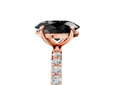 Rose gold Fancy Black Oval Cut Diamond Solitaire Ring with Pave Band and Four Prong Setting_17