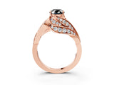 Rose gold Fancy Black Oval Cut Diamond Solitaire Ring with Prong Setting and Twisted Pavé Band_3