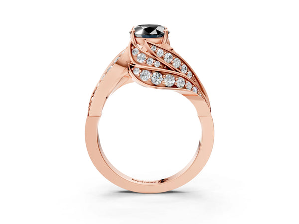 Rose Gold Oval Graduated Pave Bypass Engagement Ring Setting for Black Center