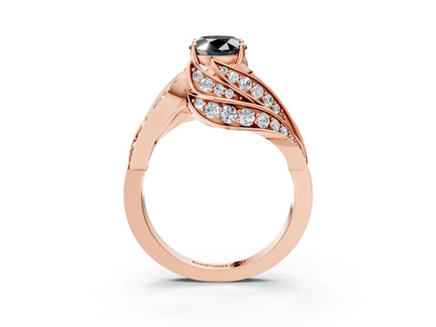 Rose gold Fancy Black Oval Cut Diamond Solitaire Ring with Prong Setting and Twisted Pavé Band_3