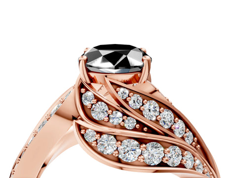 Rose gold Fancy Black Oval Cut Diamond Solitaire Ring with Prong Setting and Twisted Pavé Band_4