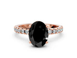 Rose gold Fancy Black Oval Cut Diamond Solitaire Ring with Round  Pavé Band and Four-Prong Setting_36