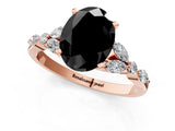 Rose gold Fancy Black Oval Cut Diamond Solitaire Ring with Side Stones and Four-Prong Setting_25