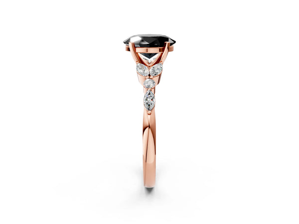 Rose Gold Oval Marquise Side Stone Engagement Ring Setting for Black Center