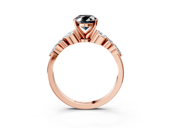 Rose Gold Oval Marquise Side Stone Engagement Ring Setting for Black Center