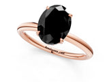 Rose gold Fancy Black Oval Cut Diamond Solitaire Ring with Thin Band and Four-Prong Setting_1