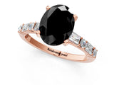 Rose gold Fancy Black Oval Cut Diamond Solitaire with Side Baguettes and Channel Set Band_1