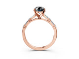 Rose gold Fancy Black Oval Cut Diamond Solitaire with Side Baguettes and Channel Set Band_3