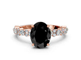 Rose gold Fancy Black Oval Cut Diamond Solitaire with Side Stones, Pave Band, Four-Prong Setting_24