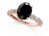 Rose gold Fancy Black Oval Cut Diamond Solitaire with Side Stones, Pave Band, Four-Prong Setting_25