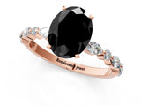Rose gold Fancy Black Oval Cut Diamond Solitaire with Side Stones on a Pavé Band and Four-Prong Setting_1