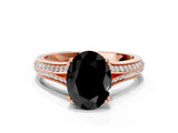 Rose gold Fancy Black Oval Cut Diamond Split Shank Engagement Ring with Pavé Band