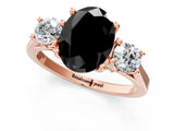 Rose gold Fancy Black Oval Cut Diamond Three-Stone Engagement Ring with Prong Setting and Pavé Band_1