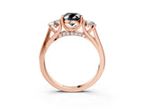 Rose gold Fancy Black Oval Cut Diamond Three-Stone Engagement Ring with Prong Setting and Pavé Band_3