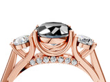 Rose gold Fancy Black Oval Cut Diamond Three-Stone Engagement Ring with Prong Setting and Pavé Band_4