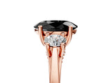 Rose gold Fancy Black Oval Cut Diamond Three-Stone Engagement Ring with Prong Setting and Pavé Band_5