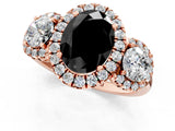 Rose gold Fancy Black Oval Cut Diamond Three-Stone Halo Ring with Prong Setting and Pavé Accents_1