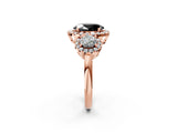 Rose gold Fancy Black Oval Cut Diamond Three-Stone Halo Ring with Prong Setting and Pavé Accents_2