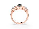 Rose gold Fancy Black Oval Cut Diamond Three-Stone Halo Ring with Prong Setting and Pavé Accents_3