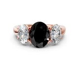 Rose gold Fancy Black Oval Cut Diamond Three-Stone Ring with Four-Prong Setting and Classic Band