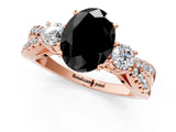 Rose gold Fancy Black Oval Cut Diamond Three-Stone Ring with Pavé Split Shank and Four-Prong Setting_1