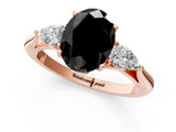 Rose gold Fancy Black Oval Cut Diamond Three-Stone Ring with Pear Side Stones and Four-Prong Setting_25