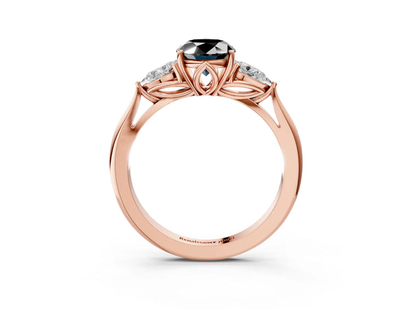 Rose Gold Oval Three Stone Engagement Ring Setting for Black Center with Pear Side Stones