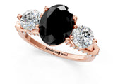 Rose gold Fancy Black Oval Cut Diamond Three-Stone Ring with Prong Setting and Pavé Band_1