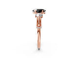 Rose gold Fancy Black Oval Cut Diamond Three-Stone Ring with Prong Setting and Pavé Band_2