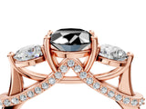 Rose gold Fancy Black Oval Cut Diamond Three-Stone Ring with Prong Setting and Pavé Band_4