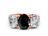 Rose gold Fancy Black Oval Cut Diamond Three-Stone Ring with Prong Setting and Textured Band_11