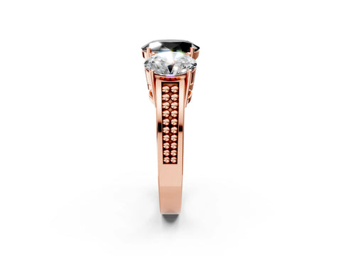 Rose gold Fancy Black Oval Cut Diamond Three-Stone Ring with Prong Setting and Textured Band_13