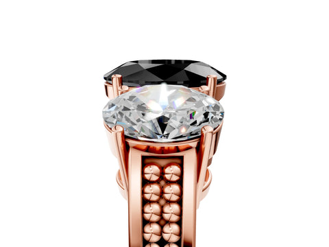 Rose gold Fancy Black Oval Cut Diamond Three-Stone Ring with Prong Setting and Textured Band_16