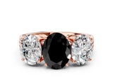 Rose gold Fancy Black Oval Cut Diamond Three-Stone Ring with Prong Setting and Textured Band_23