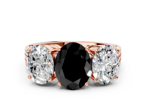 Rose gold Fancy Black Oval Cut Diamond Three-Stone Ring with Prong Setting and Textured Band_23
