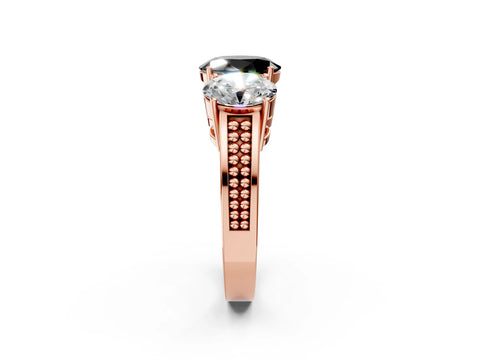 Rose gold Fancy Black Oval Cut Diamond Three-Stone Ring with Prong Setting and Textured Band_25