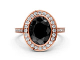 Rose gold Fancy Black Oval Cut Halo Bezel Diamond Pave Band Ring