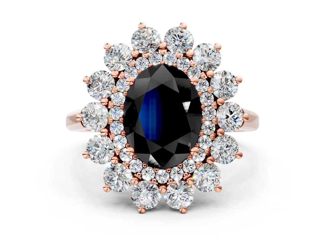 Rose gold Fancy Black Oval Cut Halo Cluster Diamond Ring with Pave Band and Four-Prong Setting_12