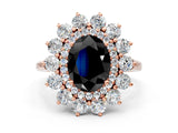 Rose gold Fancy Black Oval Cut Halo Cluster Diamond Ring with Pave Band and Four-Prong Setting_12