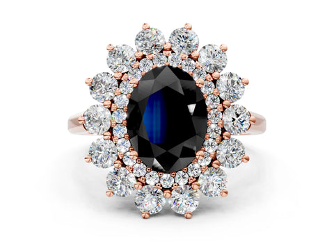 Rose gold Fancy Black Oval Cut Halo Cluster Diamond Ring with Pave Band and Four-Prong Setting_12