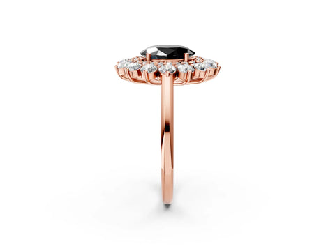 Rose gold Fancy Black Oval Cut Halo Cluster Diamond Ring with Pave Band and Four-Prong Setting_14