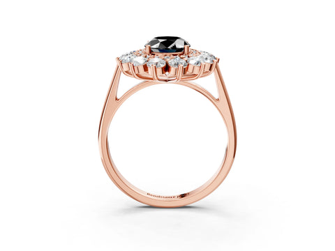Rose gold Fancy Black Oval Cut Halo Cluster Diamond Ring with Pave Band and Four-Prong Setting_15