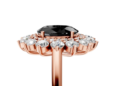 Rose gold Fancy Black Oval Cut Halo Cluster Diamond Ring with Pave Band and Four-Prong Setting_17