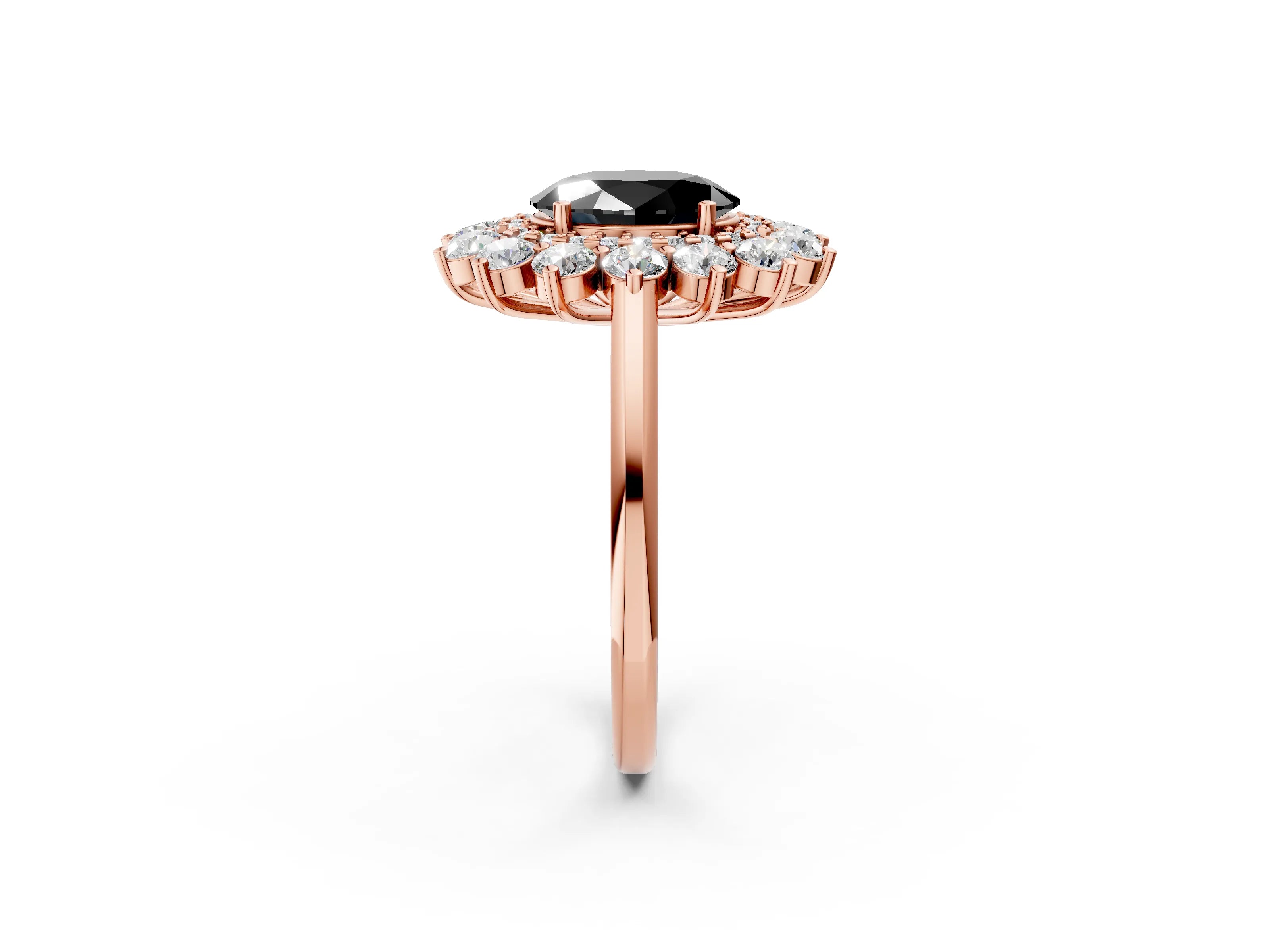 Rose gold Fancy Black Oval Cut Halo Cluster Diamond Ring with Pave Band and Four-Prong Setting_2