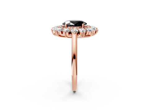 Rose gold Fancy Black Oval Cut Halo Cluster Diamond Ring with Pave Band and Four-Prong Setting_2