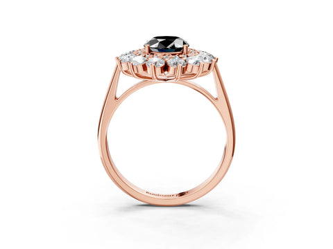 Rose gold Fancy Black Oval Cut Halo Cluster Diamond Ring with Pave Band and Four-Prong Setting_3